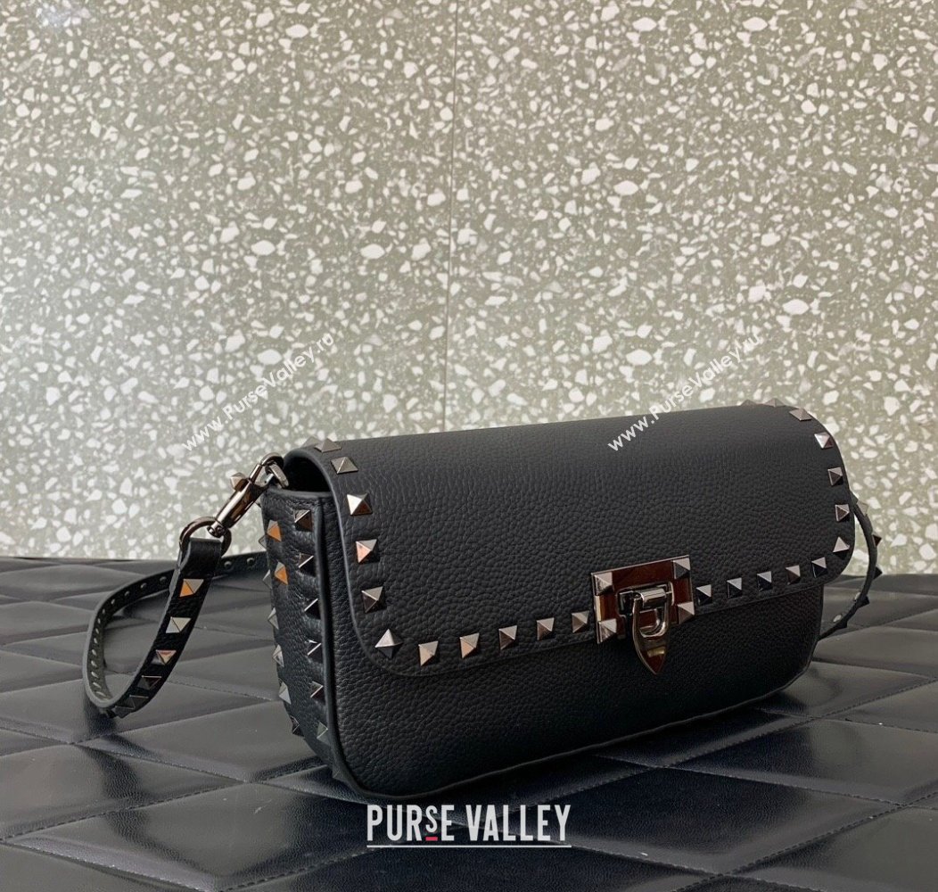 Valentino Rockstud crossbody bag in grainy calfskin with iconic hook Black/Silver 2024 5070 (LN-241214013)