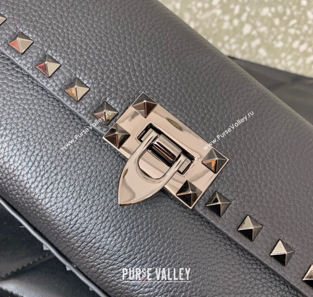 Valentino Rockstud crossbody bag in grainy calfskin with iconic hook Black/Silver 2024 5070 (LN-241214013)