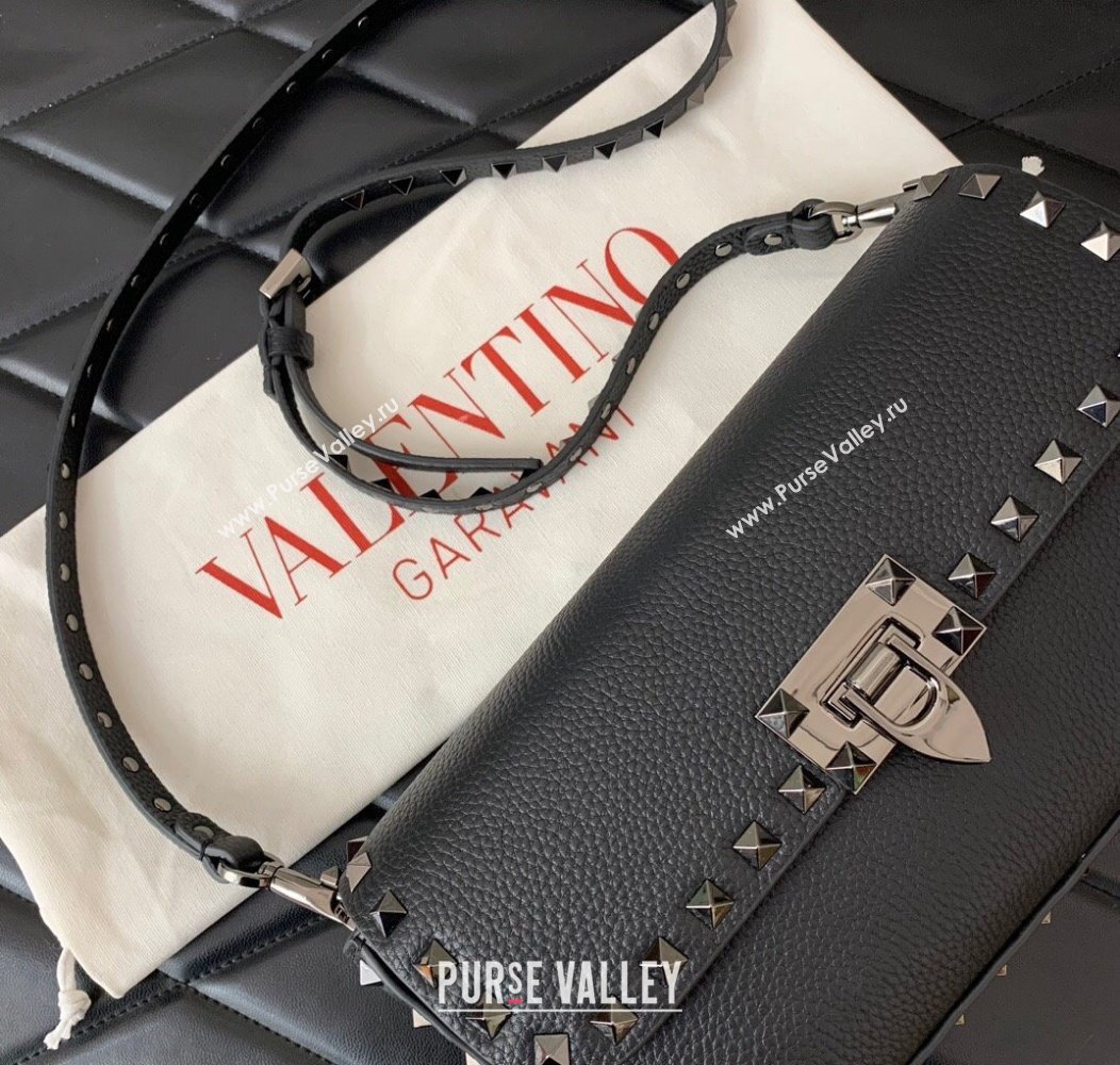 Valentino Rockstud crossbody bag in grainy calfskin with iconic hook Black/Silver 2024 5070 (LN-241214013)