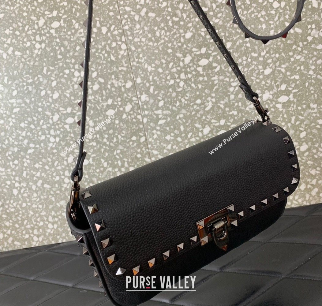 Valentino Rockstud crossbody bag in grainy calfskin with iconic hook Black/Silver 2024 5070 (LN-241214013)