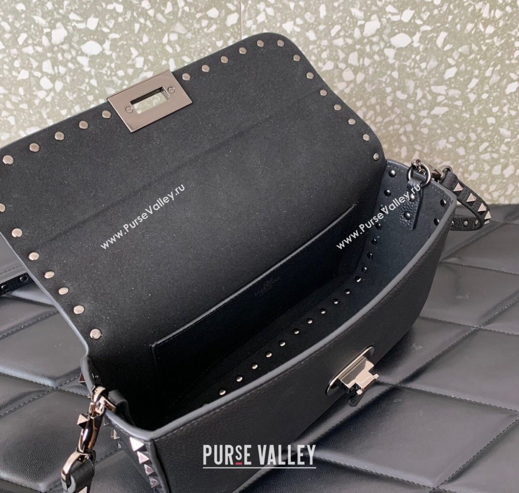 Valentino Rockstud crossbody bag in grainy calfskin with iconic hook Black/Silver 2024 5070 (LN-241214013)