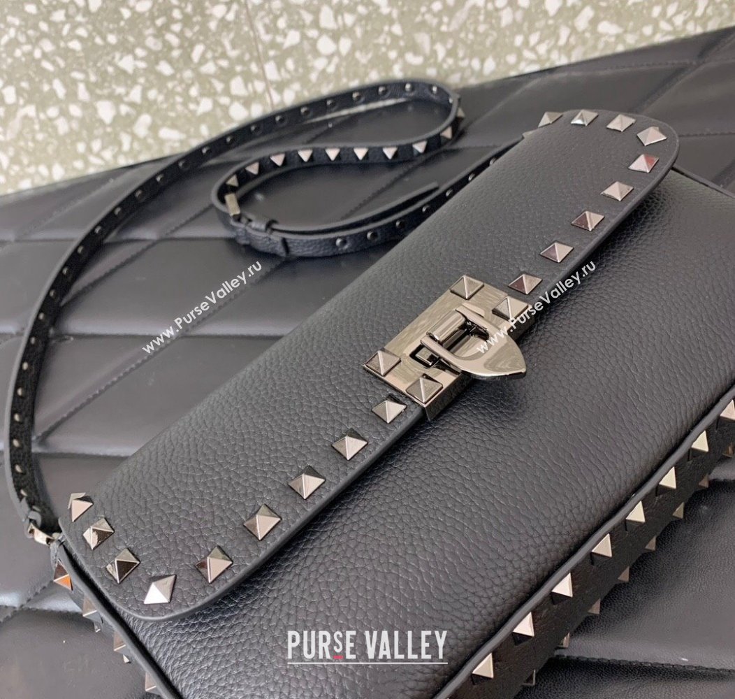 Valentino Rockstud crossbody bag in grainy calfskin with iconic hook Black/Silver 2024 5070 (LN-241214013)