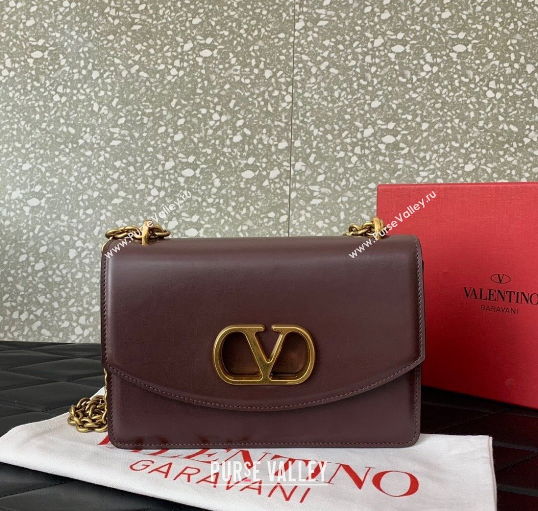 Valentino Vain shoulder bag in shiny calfskin with metallic VLogo Signature Dark Brown 2024 2016 (LN-241214002)