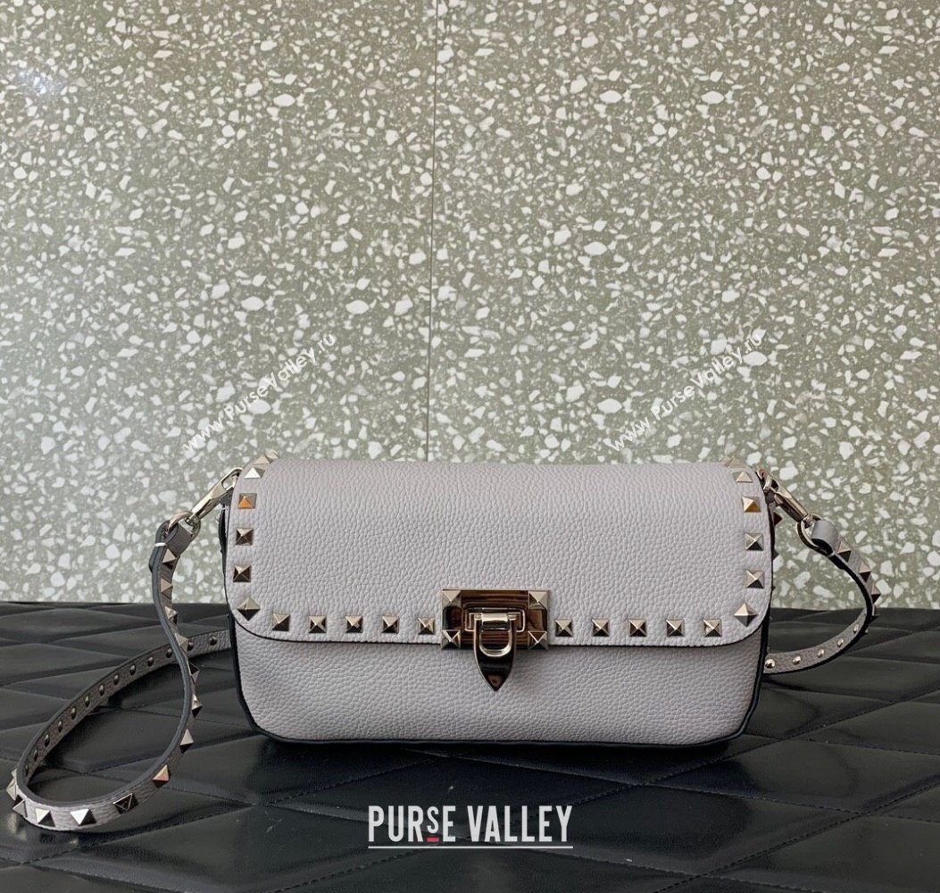 Valentino Rockstud crossbody bag in grainy calfskin with iconic hook Grey 2024 5070 (LN-241214015)