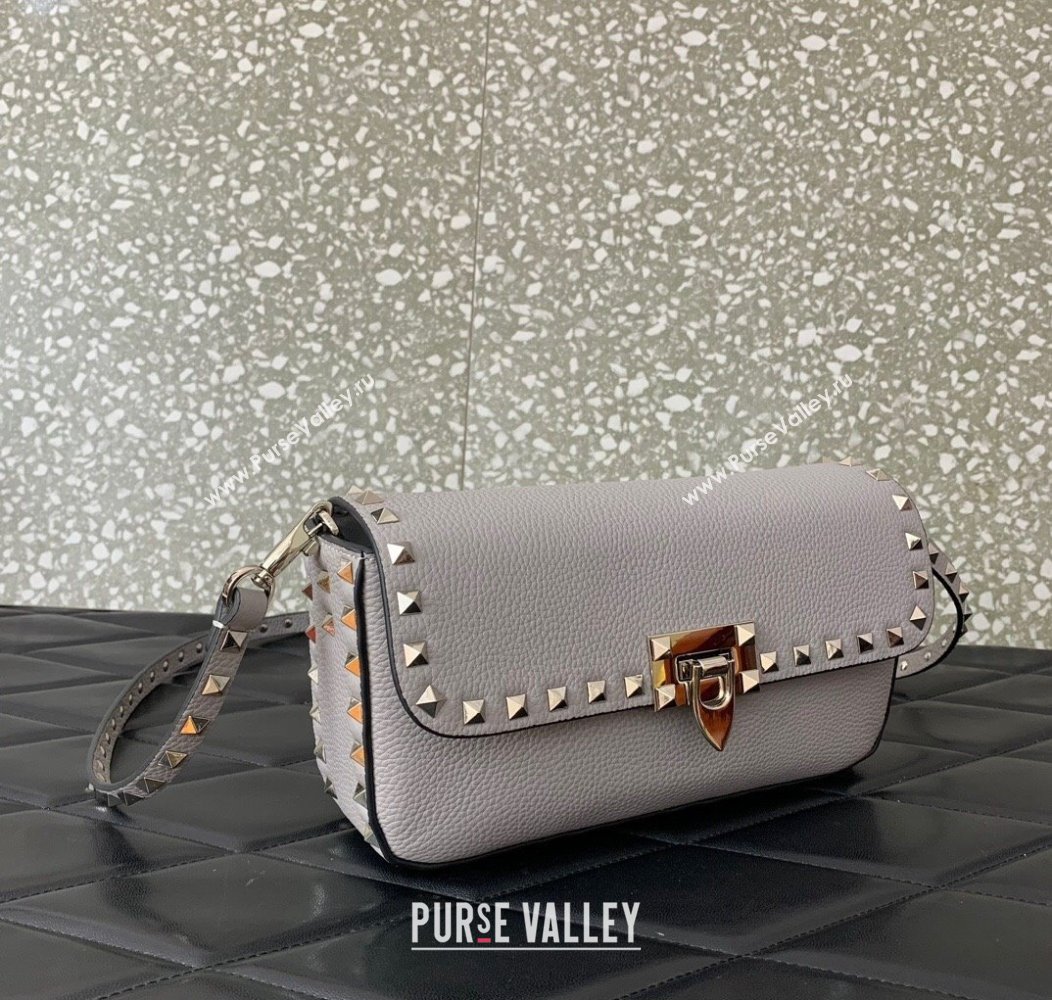 Valentino Rockstud crossbody bag in grainy calfskin with iconic hook Grey 2024 5070 (LN-241214015)