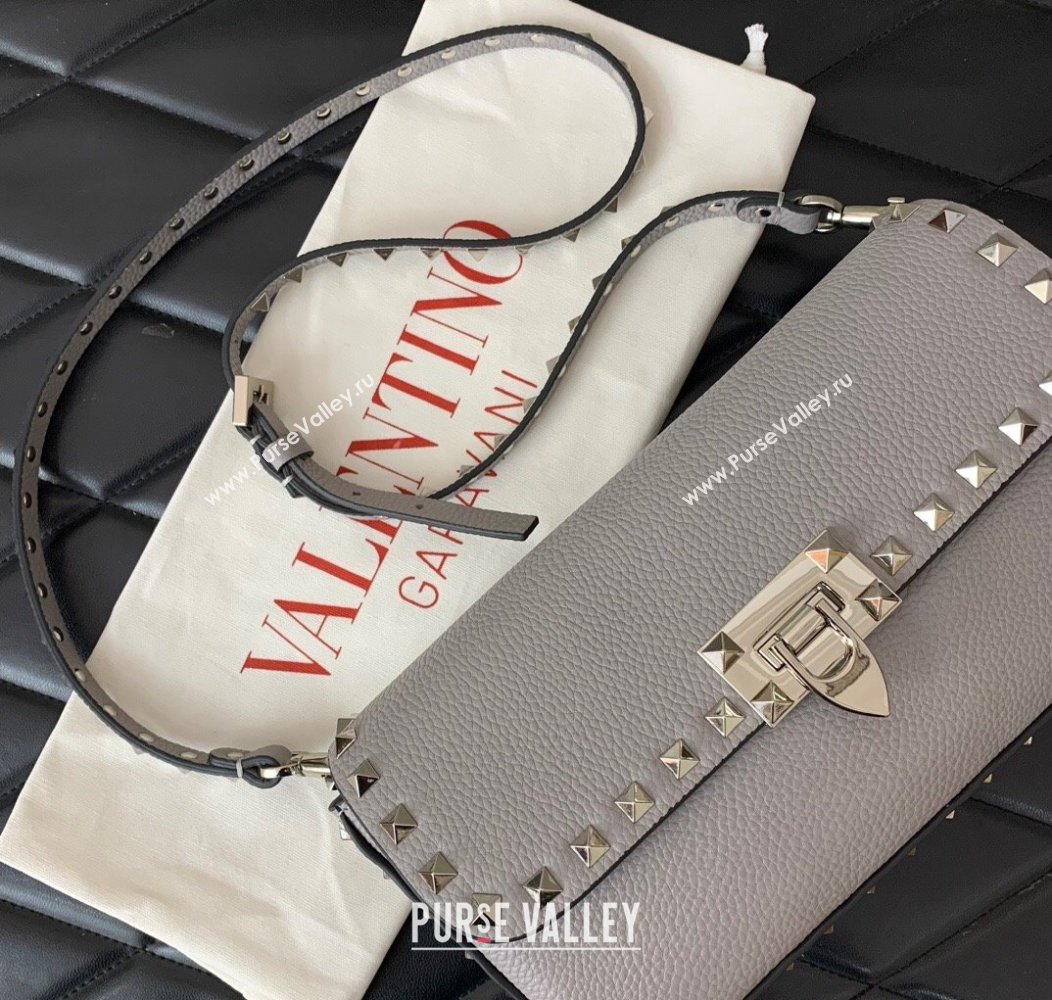 Valentino Rockstud crossbody bag in grainy calfskin with iconic hook Grey 2024 5070 (LN-241214015)