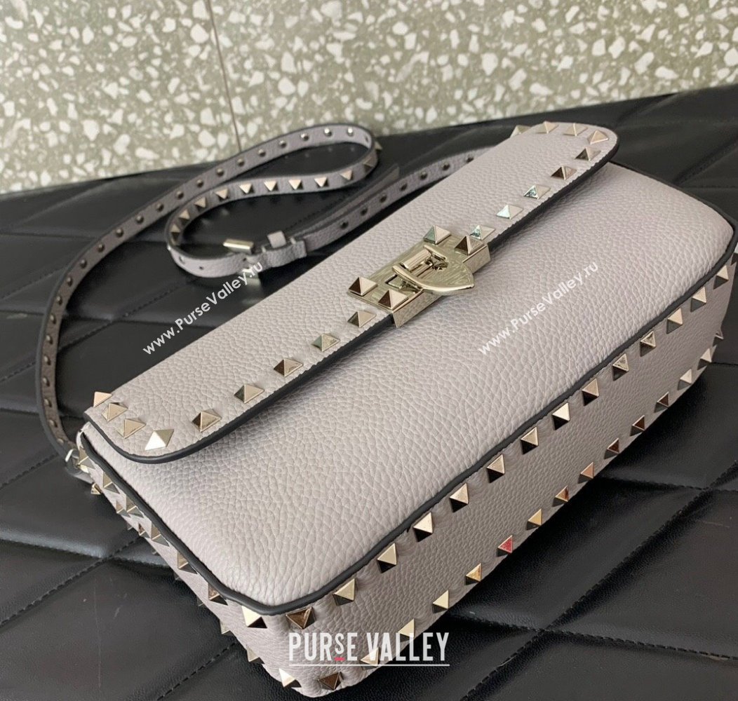 Valentino Rockstud crossbody bag in grainy calfskin with iconic hook Grey 2024 5070 (LN-241214015)