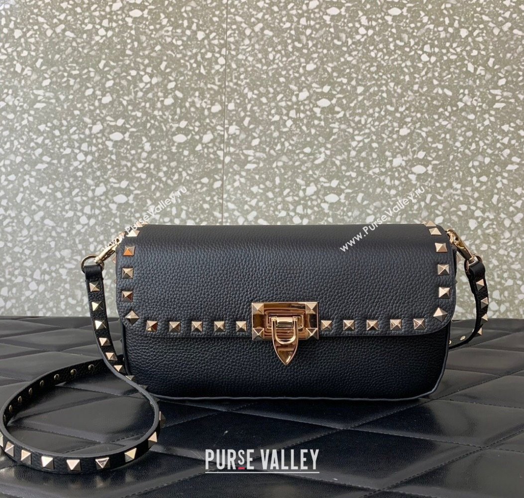 Valentino Rockstud crossbody bag in grainy calfskin with iconic hook Black 2024 5070 (LN-241214016)