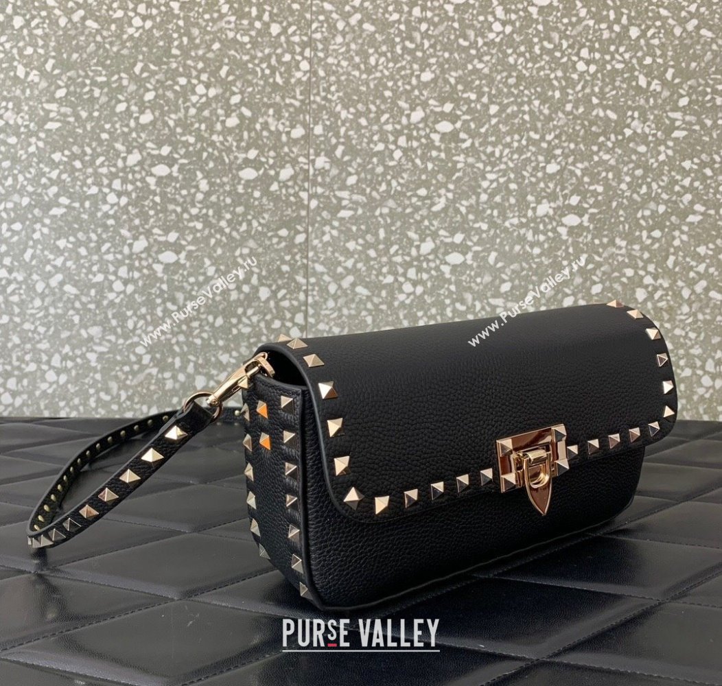 Valentino Rockstud crossbody bag in grainy calfskin with iconic hook Black 2024 5070 (LN-241214016)