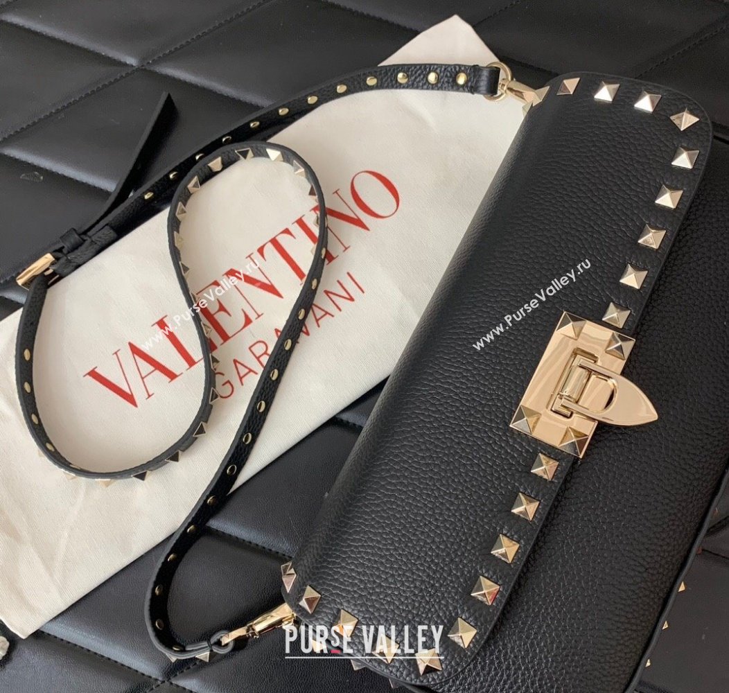 Valentino Rockstud crossbody bag in grainy calfskin with iconic hook Black 2024 5070 (LN-241214016)