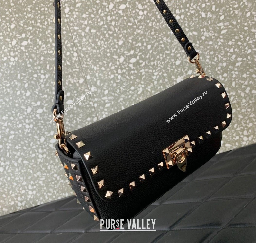 Valentino Rockstud crossbody bag in grainy calfskin with iconic hook Black 2024 5070 (LN-241214016)