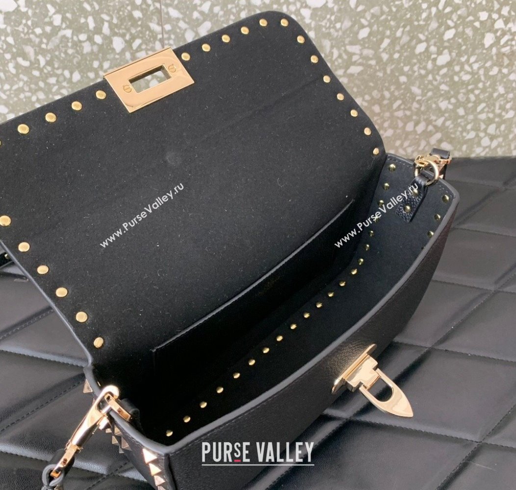 Valentino Rockstud crossbody bag in grainy calfskin with iconic hook Black 2024 5070 (LN-241214016)