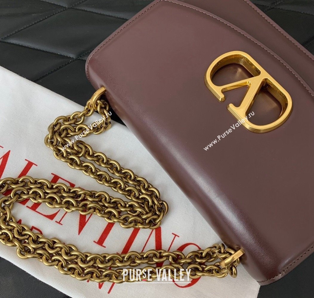 Valentino Vain shoulder bag in shiny calfskin with metallic VLogo Signature Dark Brown 2024 2016 (LN-241214002)