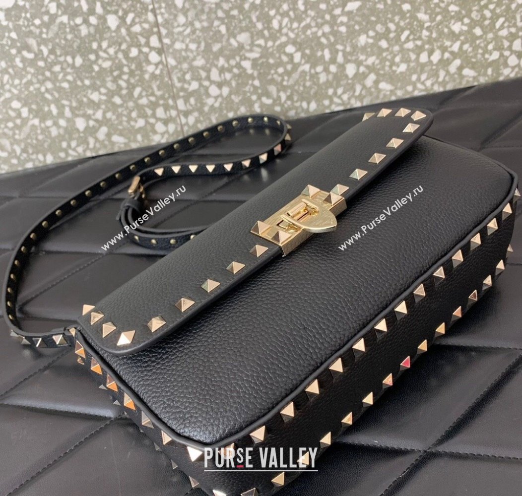 Valentino Rockstud crossbody bag in grainy calfskin with iconic hook Black 2024 5070 (LN-241214016)