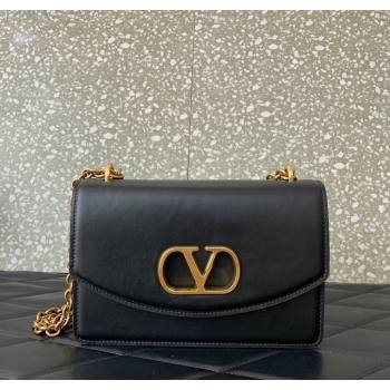 Valentino Vain shoulder bag in shiny calfskin with metallic VLogo Signature Black 2024 2016 (LN-241214003)