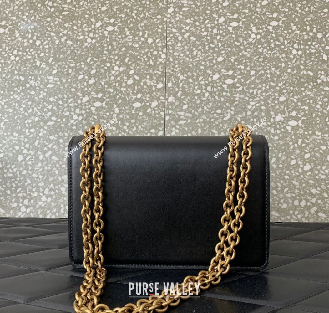 Valentino Vain shoulder bag in shiny calfskin with metallic VLogo Signature Black 2024 2016 (LN-241214003)