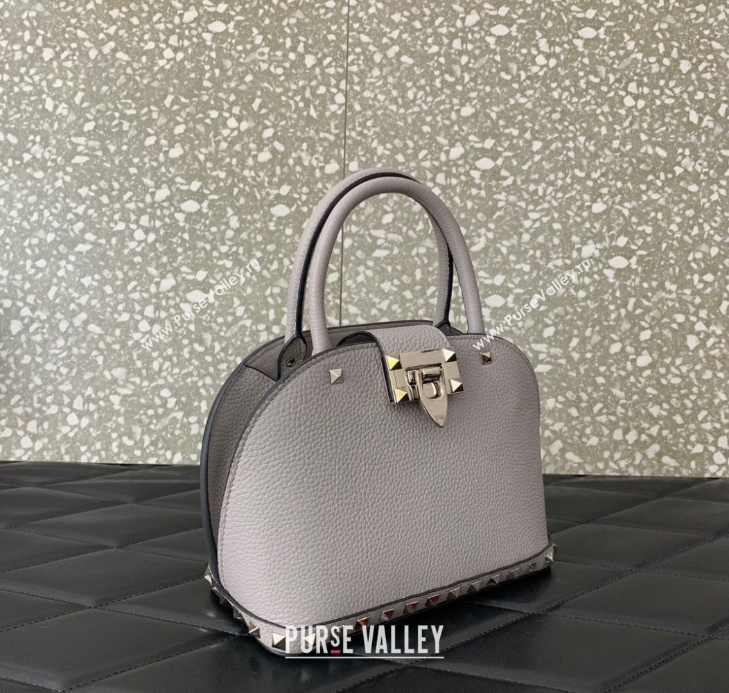 Valentino Rockstud small top handle bag in grainy calfskin Grey 2024 5060 (LN-241214005)