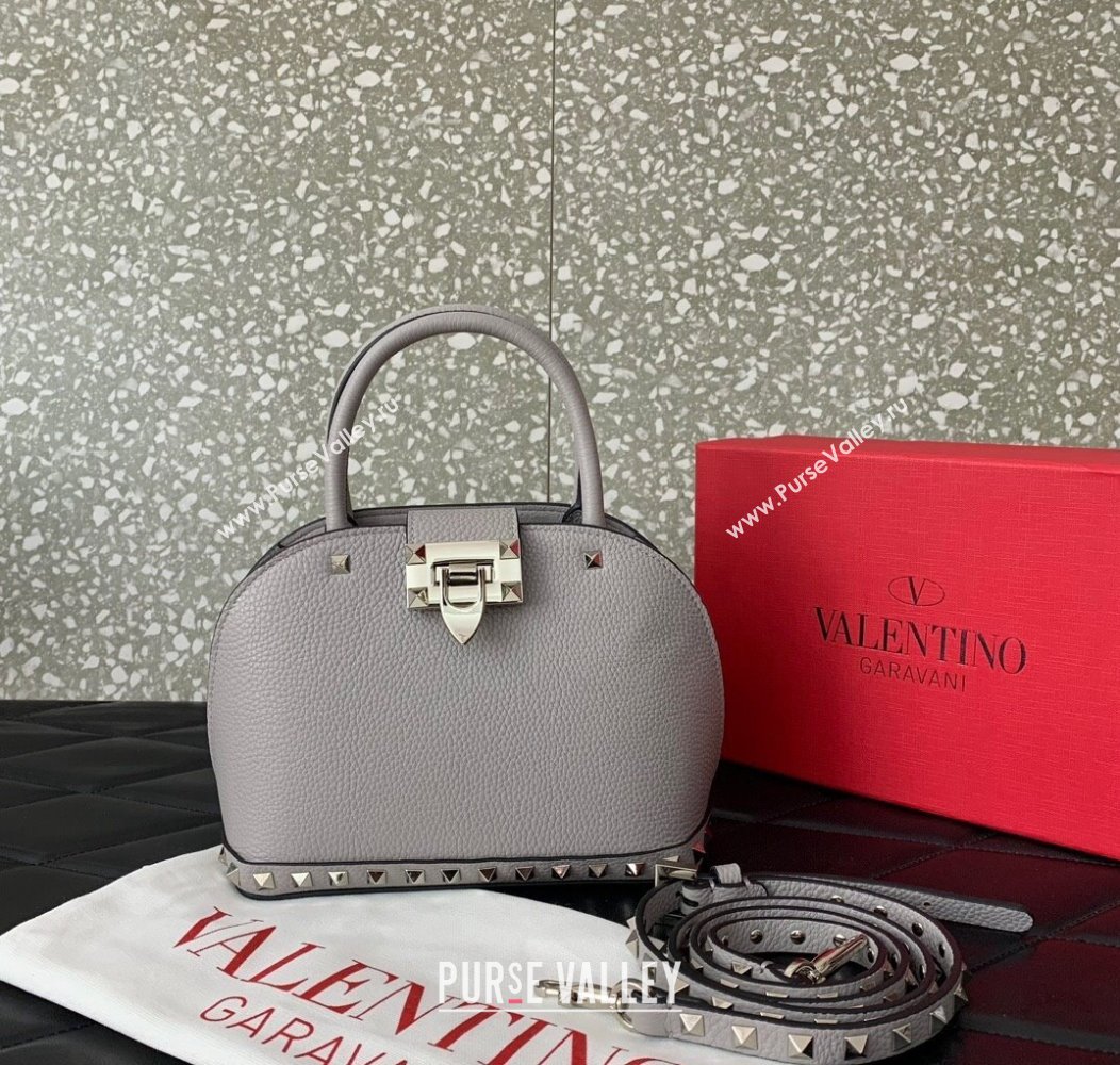 Valentino Rockstud small top handle bag in grainy calfskin Grey 2024 5060 (LN-241214005)