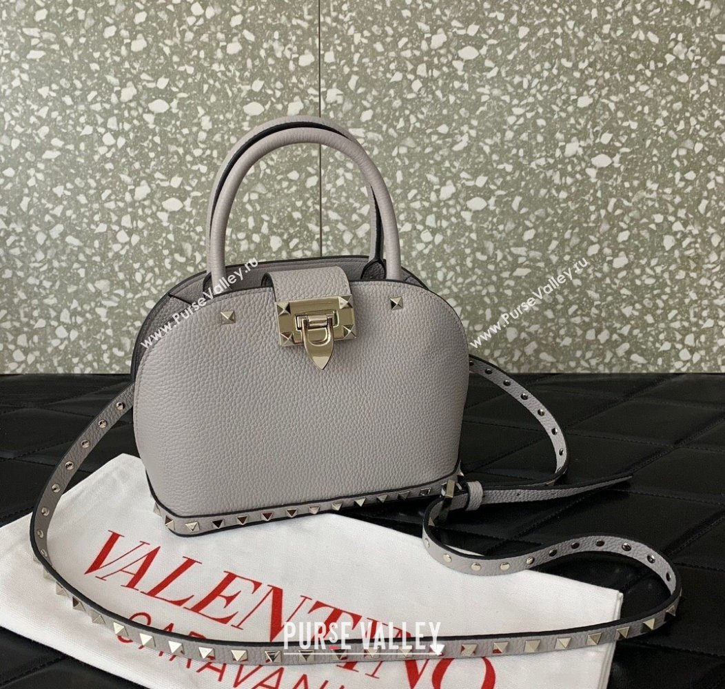 Valentino Rockstud small top handle bag in grainy calfskin Grey 2024 5060 (LN-241214005)