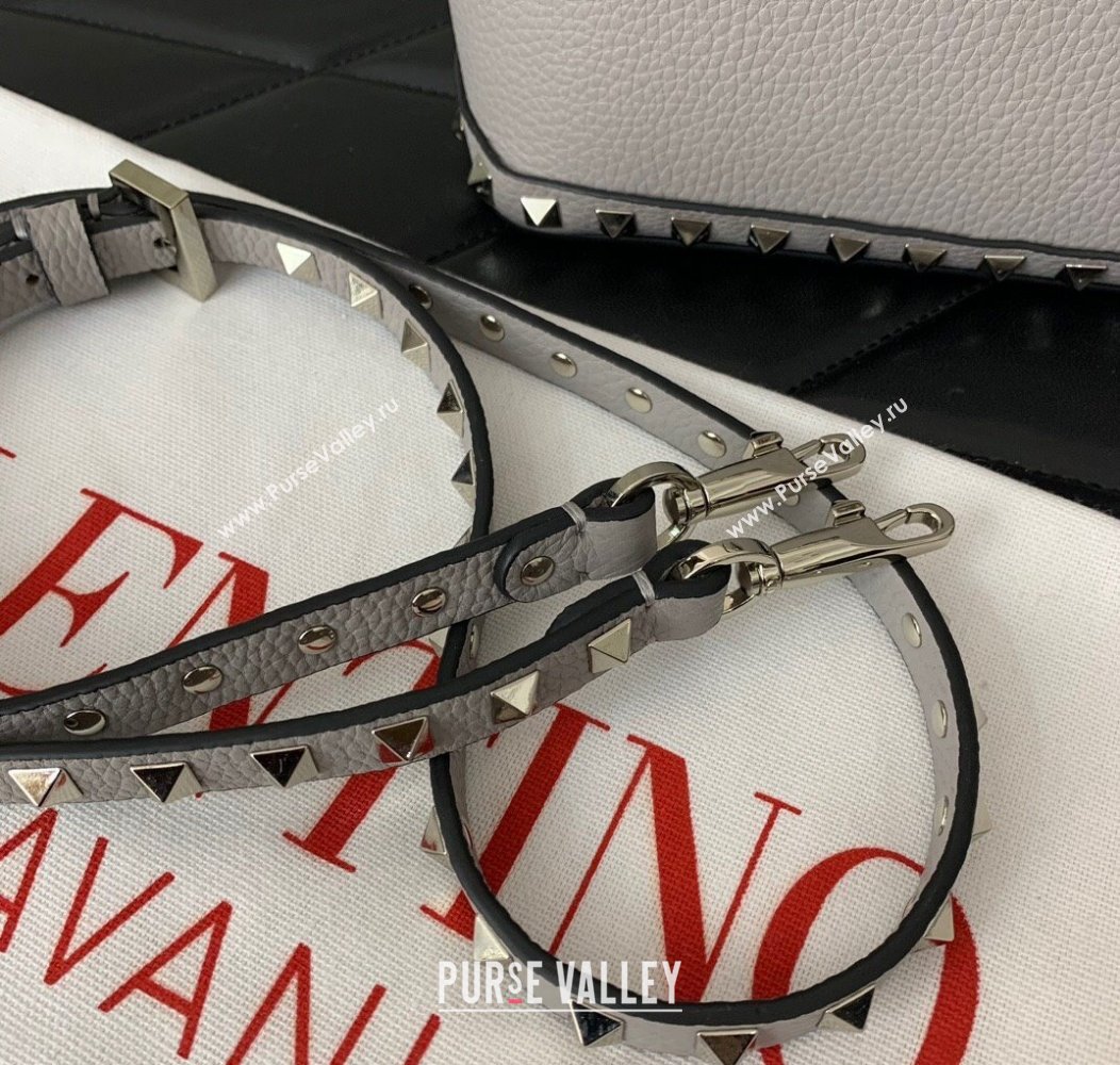 Valentino Rockstud small top handle bag in grainy calfskin Grey 2024 5060 (LN-241214005)