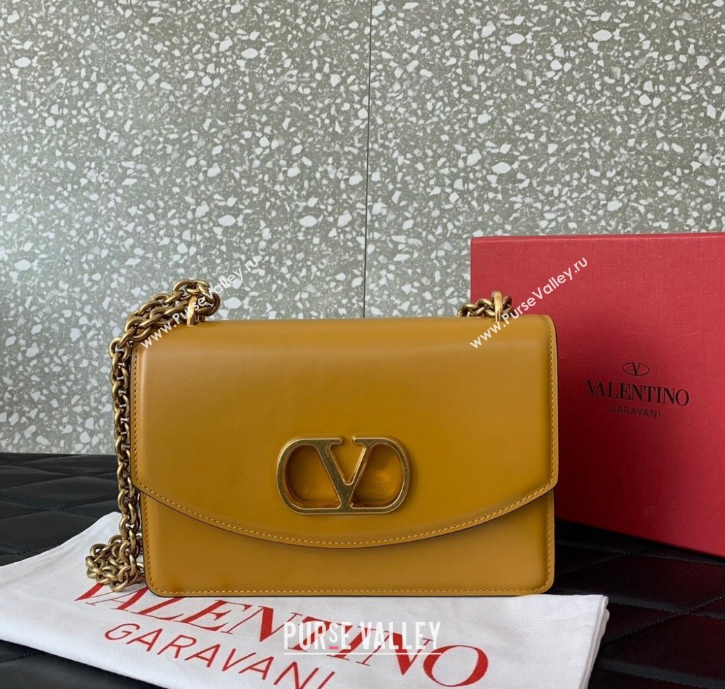 Valentino Vain shoulder bag in shiny calfskin with metallic VLogo Signature Yellow 2024 2016 (LN-241214001)