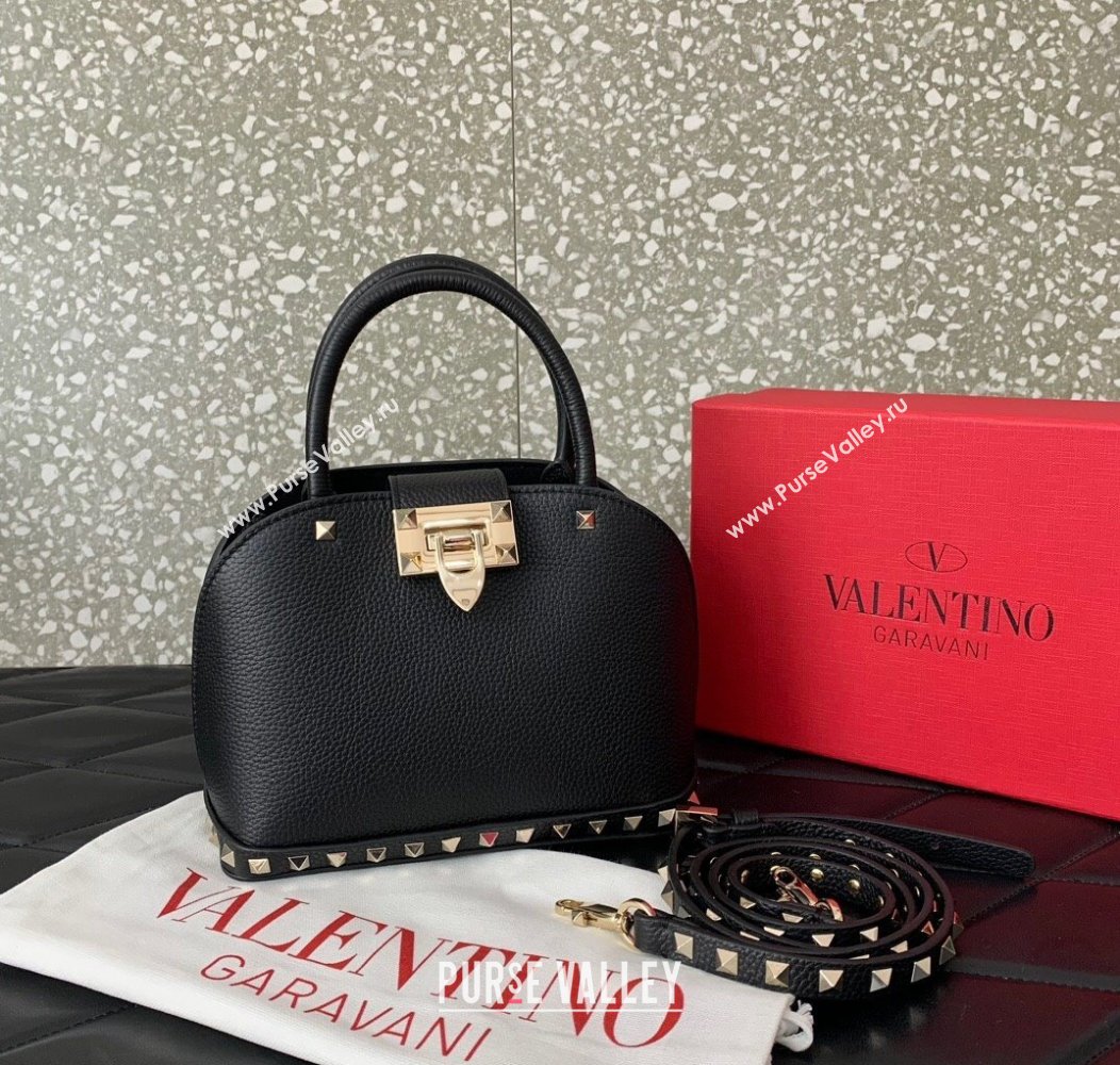 Valentino Rockstud small top handle bag in grainy calfskin Black 2024 5060 (LN-241214006)