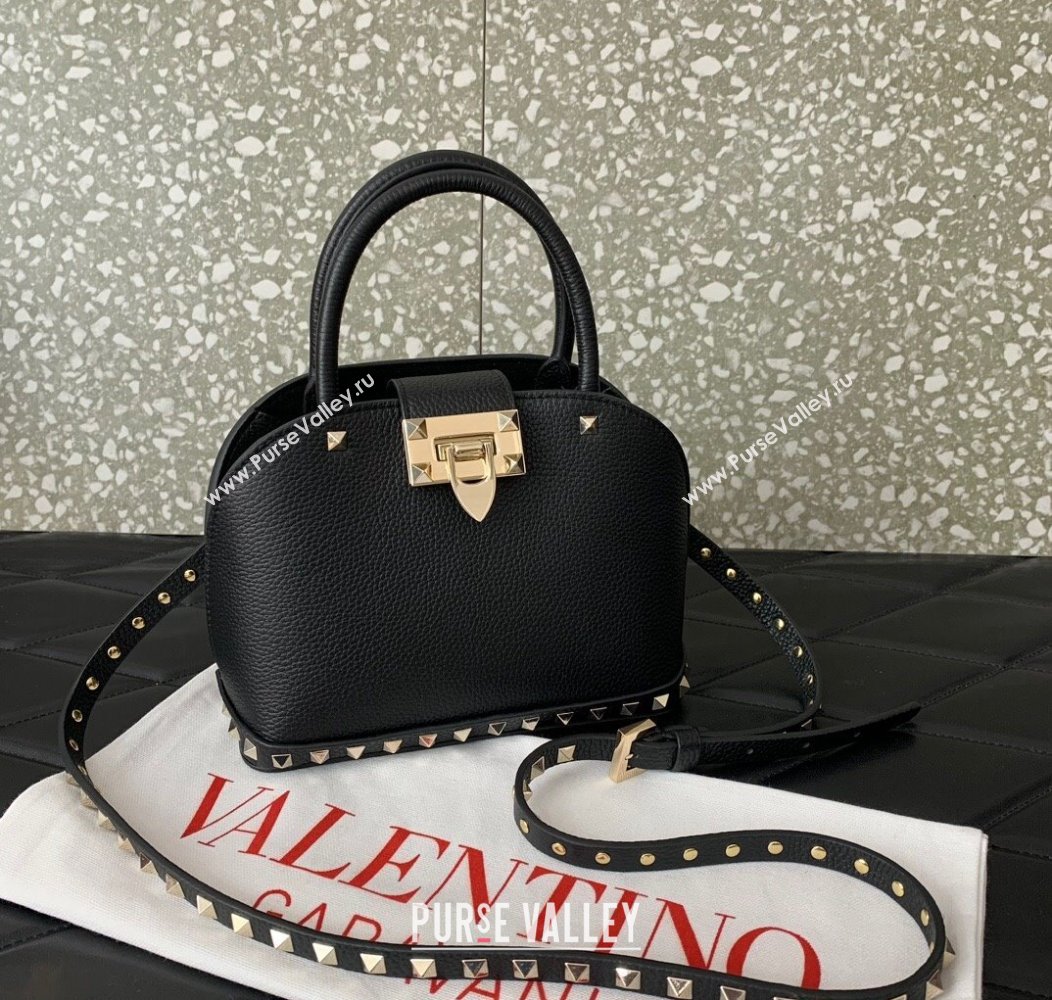 Valentino Rockstud small top handle bag in grainy calfskin Black 2024 5060 (LN-241214006)