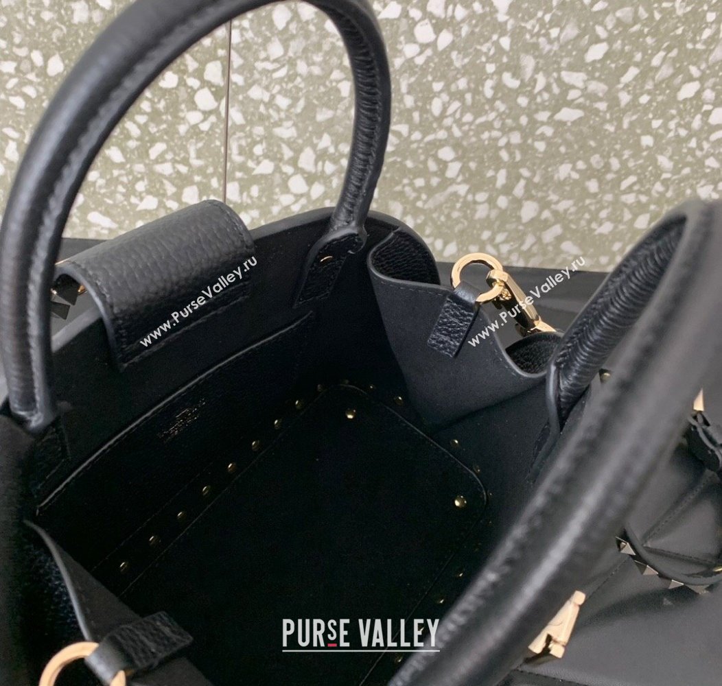 Valentino Rockstud small top handle bag in grainy calfskin Black 2024 5060 (LN-241214006)