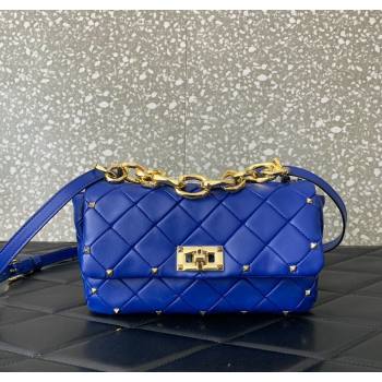 Valentino Rockstud Spike Shoulder bag in patchwork nappa leather with studs Blue 2024 5048 (LN-241214007)