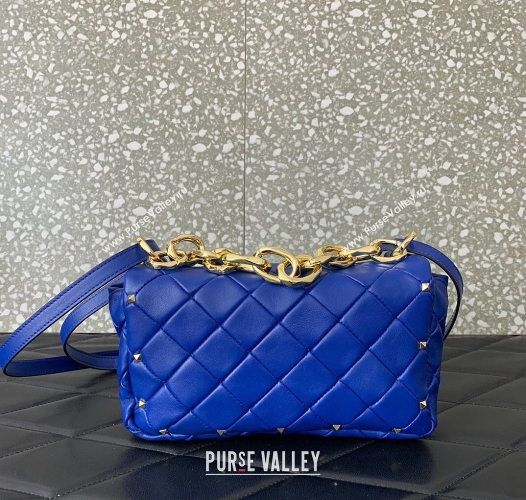 Valentino Rockstud Spike Shoulder bag in patchwork nappa leather with studs Blue 2024 5048 (LN-241214007)