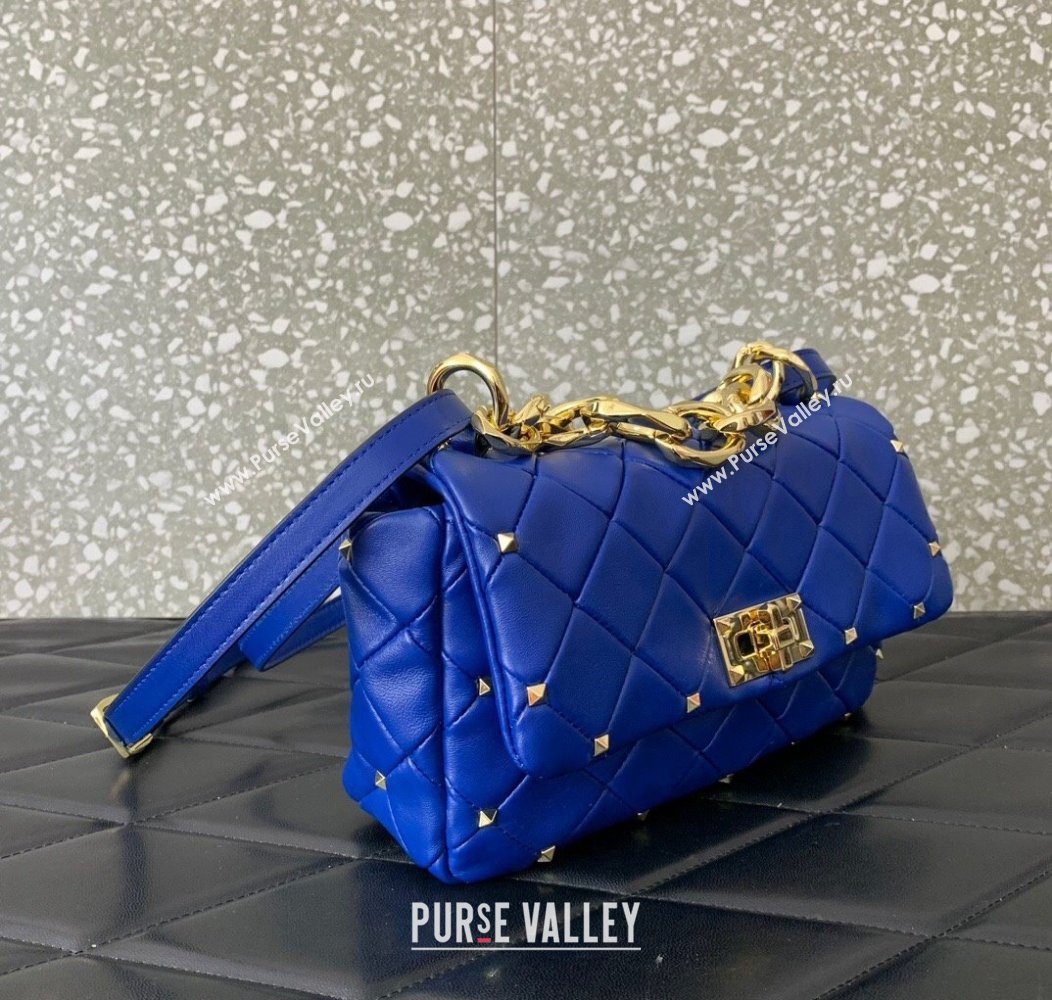 Valentino Rockstud Spike Shoulder bag in patchwork nappa leather with studs Blue 2024 5048 (LN-241214007)