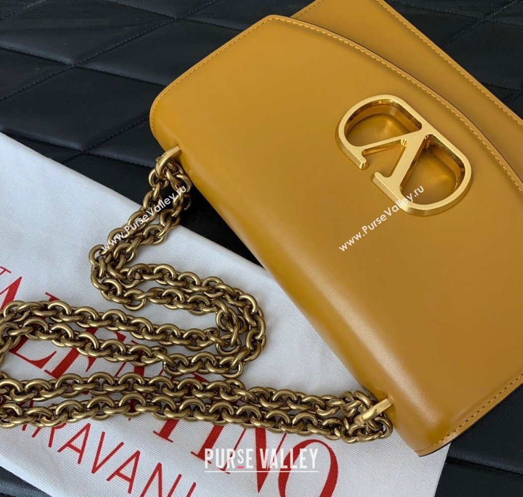 Valentino Vain shoulder bag in shiny calfskin with metallic VLogo Signature Yellow 2024 2016 (LN-241214001)