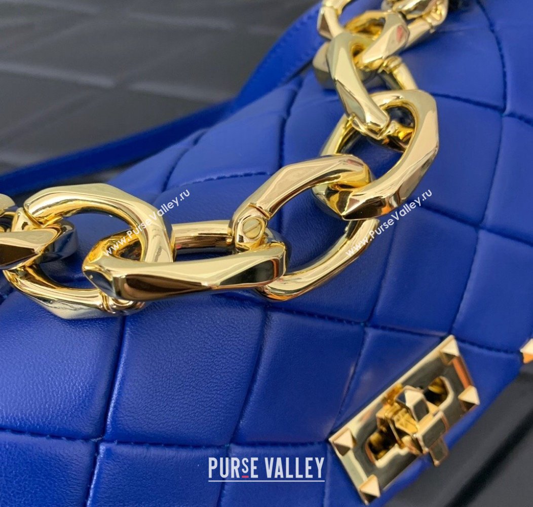 Valentino Rockstud Spike Shoulder bag in patchwork nappa leather with studs Blue 2024 5048 (LN-241214007)