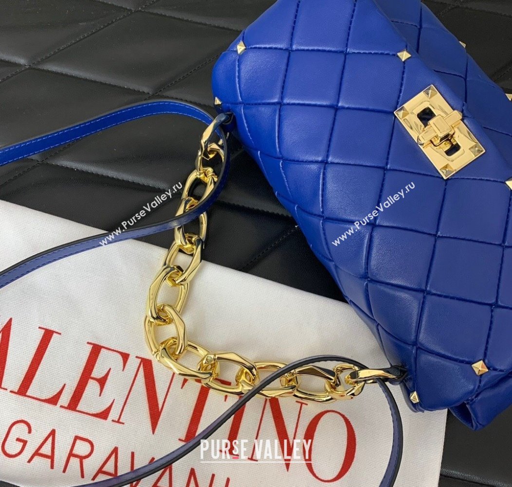 Valentino Rockstud Spike Shoulder bag in patchwork nappa leather with studs Blue 2024 5048 (LN-241214007)