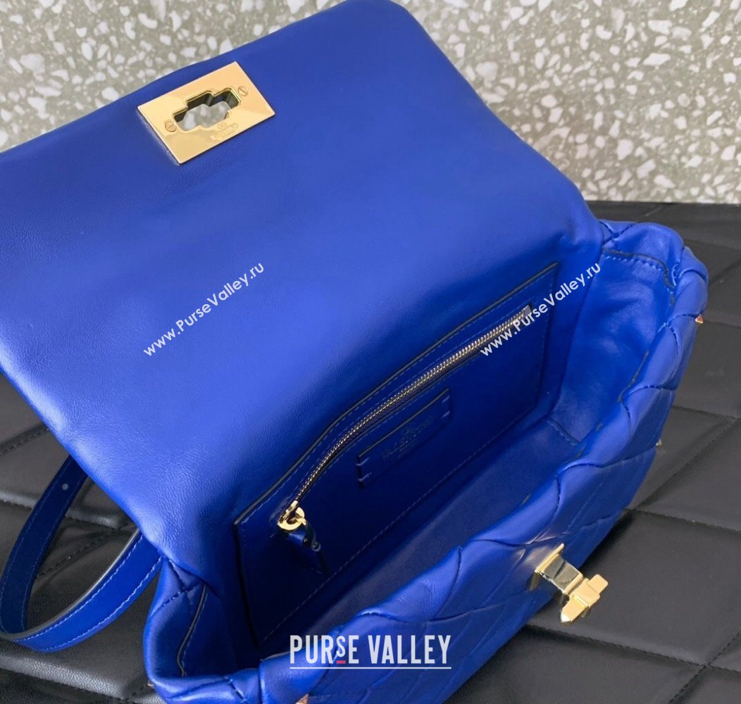 Valentino Rockstud Spike Shoulder bag in patchwork nappa leather with studs Blue 2024 5048 (LN-241214007)