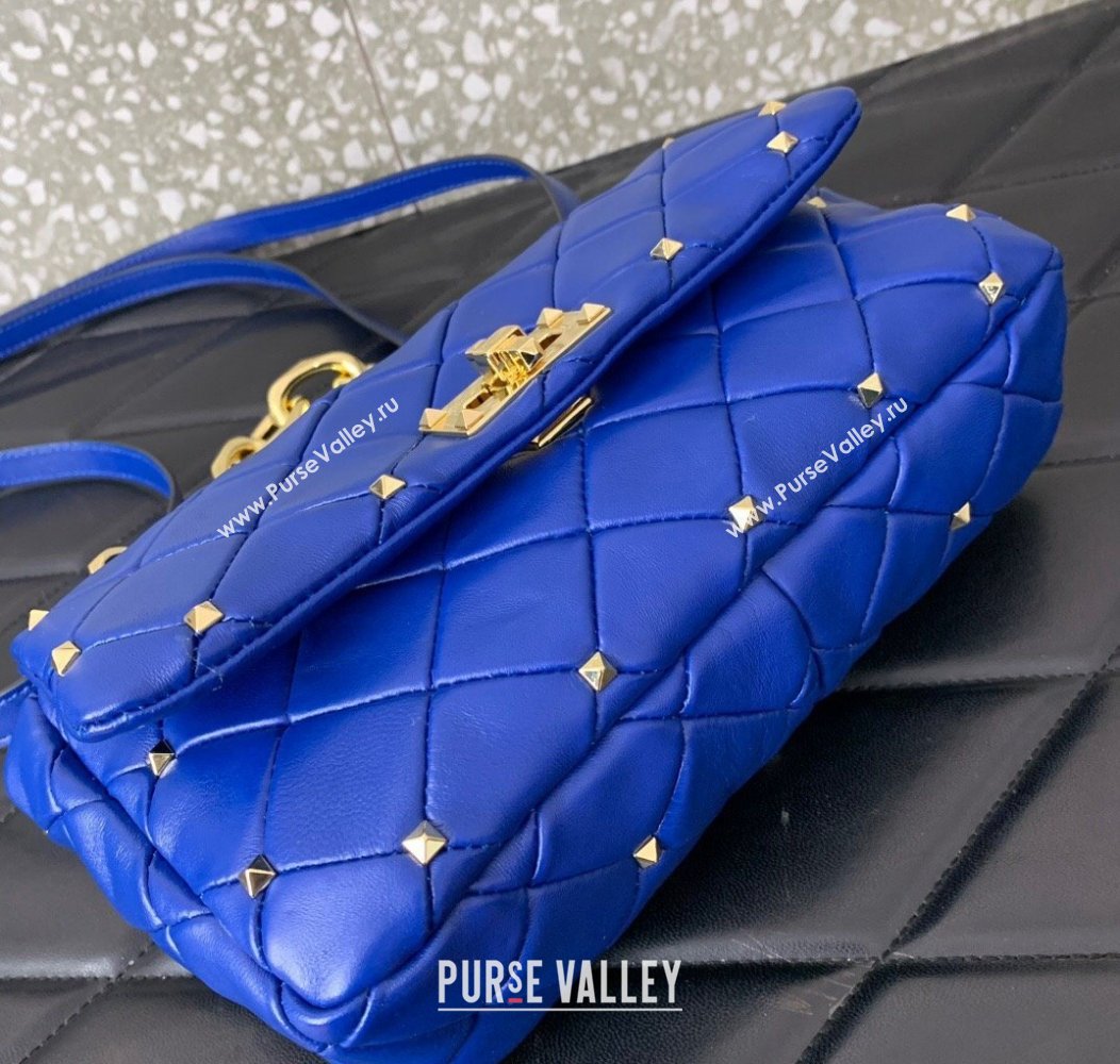 Valentino Rockstud Spike Shoulder bag in patchwork nappa leather with studs Blue 2024 5048 (LN-241214007)