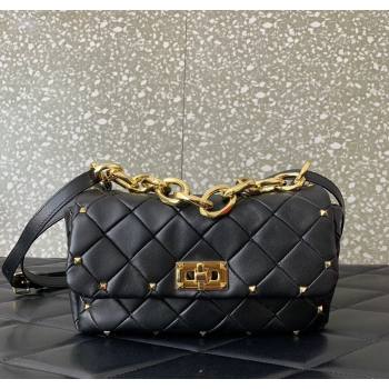 Valentino Rockstud Spike Shoulder bag in patchwork nappa leather with studs Black 2024 5048 (LN-241214008)