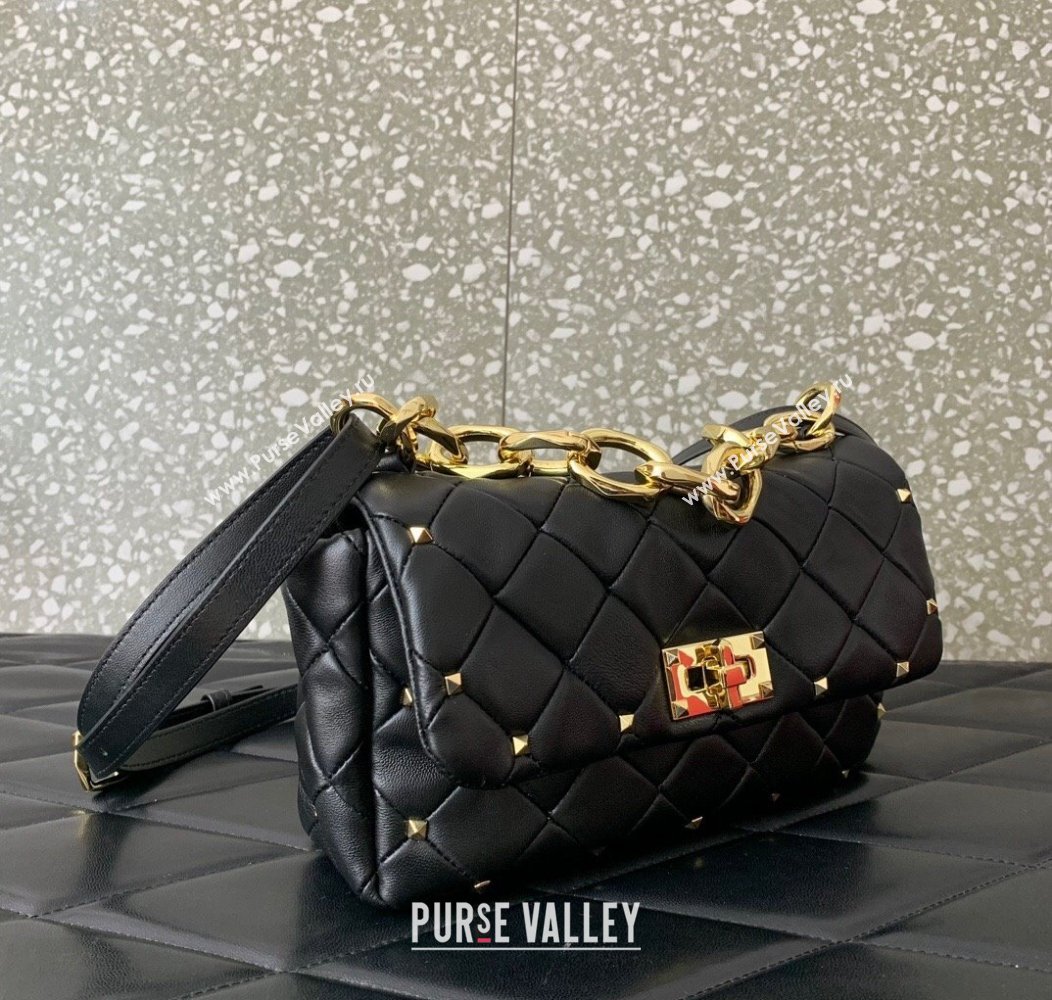 Valentino Rockstud Spike Shoulder bag in patchwork nappa leather with studs Black 2024 5048 (LN-241214008)