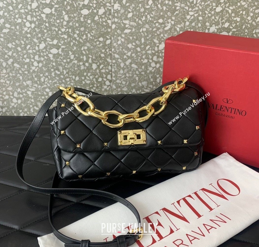 Valentino Rockstud Spike Shoulder bag in patchwork nappa leather with studs Black 2024 5048 (LN-241214008)