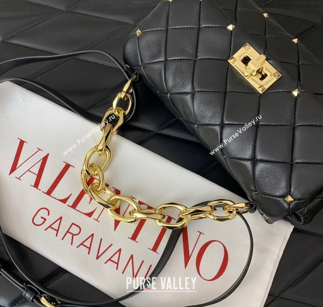 Valentino Rockstud Spike Shoulder bag in patchwork nappa leather with studs Black 2024 5048 (LN-241214008)