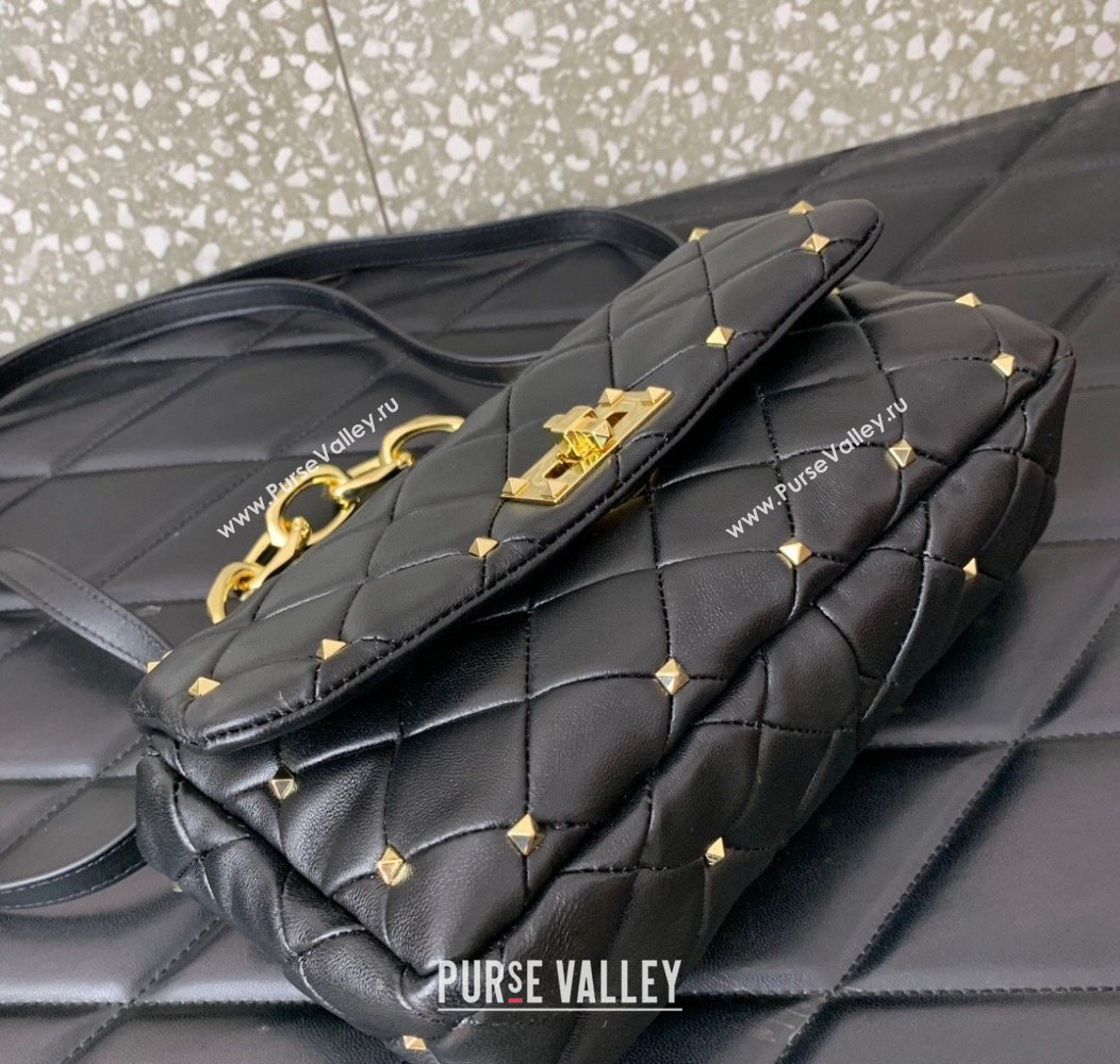 Valentino Rockstud Spike Shoulder bag in patchwork nappa leather with studs Black 2024 5048 (LN-241214008)