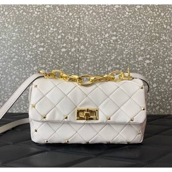 Valentino Rockstud Spike Shoulder bag in patchwork nappa leather with studs White 2024 5048 (LN-241214009)