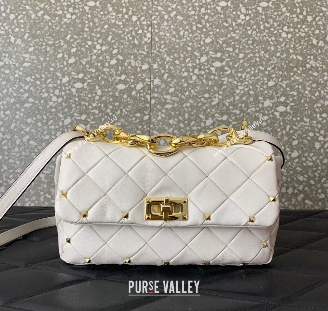 Valentino Rockstud Spike Shoulder bag in patchwork nappa leather with studs White 2024 5048 (LN-241214009)