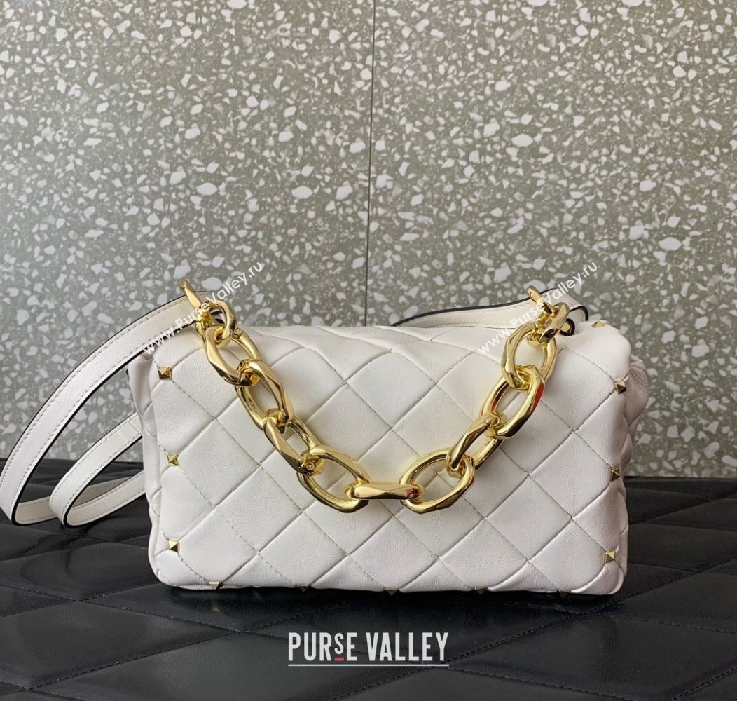 Valentino Rockstud Spike Shoulder bag in patchwork nappa leather with studs White 2024 5048 (LN-241214009)