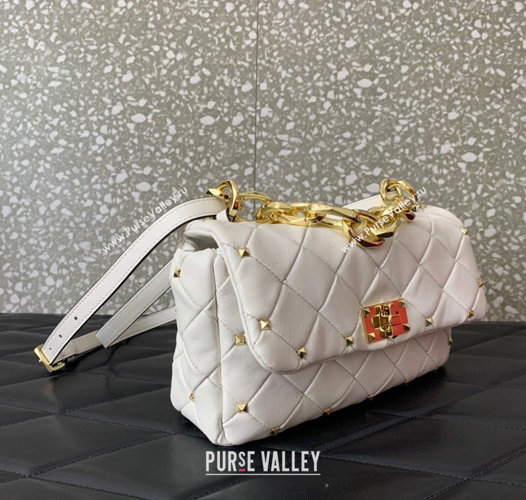 Valentino Rockstud Spike Shoulder bag in patchwork nappa leather with studs White 2024 5048 (LN-241214009)