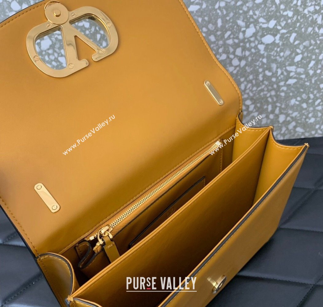 Valentino Vain shoulder bag in shiny calfskin with metallic VLogo Signature Yellow 2024 2016 (LN-241214001)