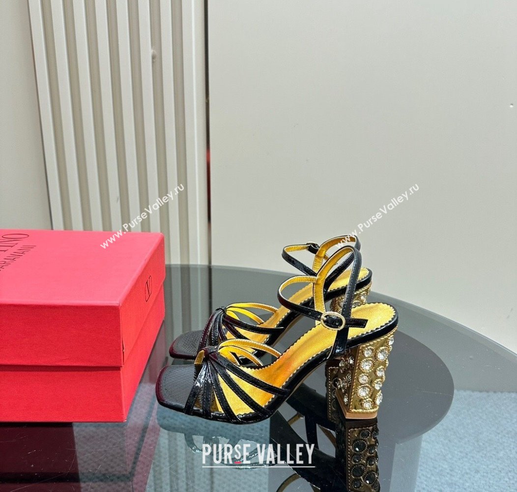 Valentino Preshoes Heel Sandals 10cm in Patent Leather with Strass Black 2024 1226 (MD-241226044)