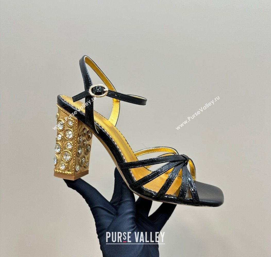 Valentino Preshoes Heel Sandals 10cm in Patent Leather with Strass Black 2024 1226 (MD-241226044)