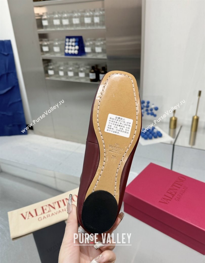 Valentino Calfskin Ballerina Flats with Ankle Strap Burgundy 2024 1226 (XL-241226001)