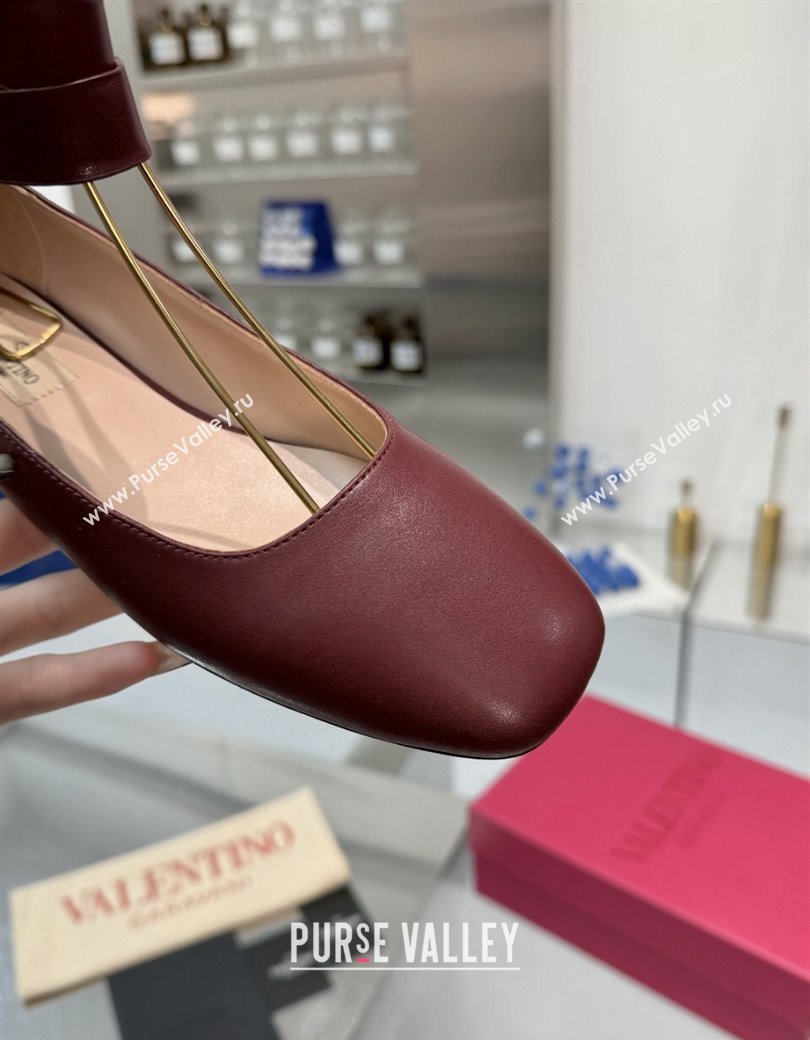 Valentino Calfskin Ballerina Flats with Ankle Strap Burgundy 2024 1226 (XL-241226001)